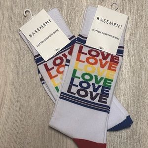 Love Rainbow Socks. Two Pairs, one with red detail and one with blue detail.